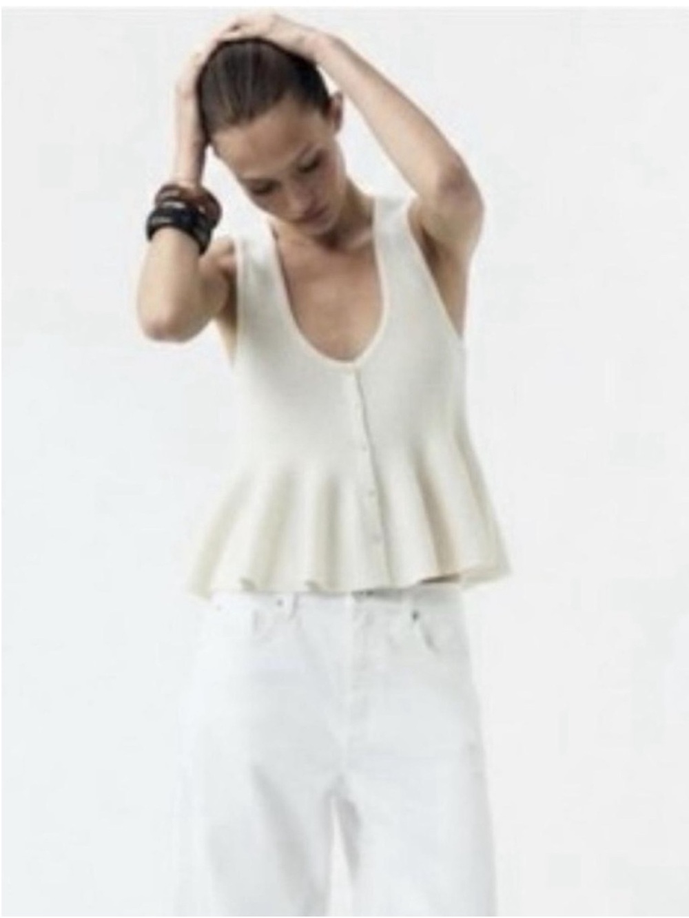 Zara Cream Sleeveless Peplum Tank with Scoop Neck med nwt